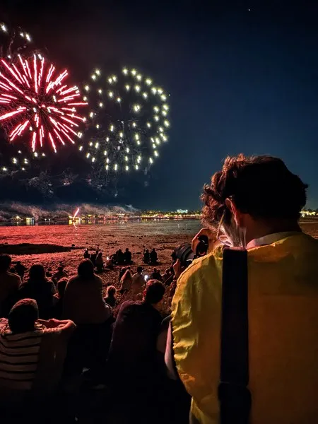 Captation d’un feu d’artifice, de dos face au public